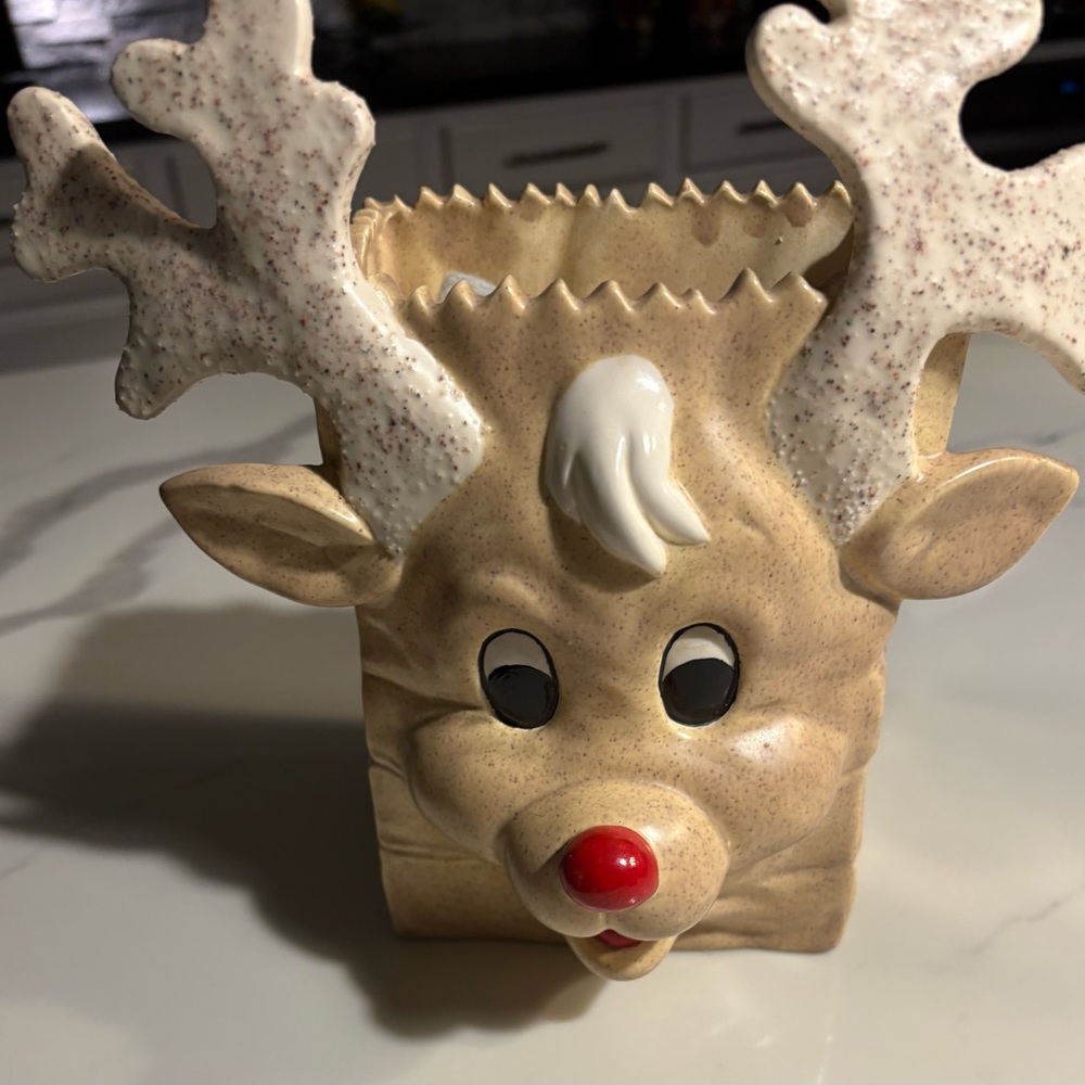 Festive Reindeer Candle Holder - Cream and Red